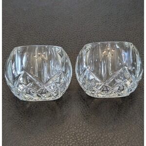 2x Vintage Homco USA Glass Crystal Votive Round Sphere Candle Holder 2.75"